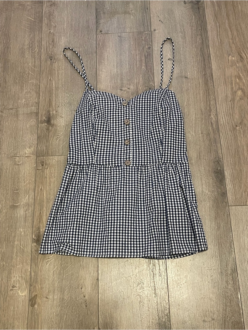 Gingham Peplum Top - Navy & White
